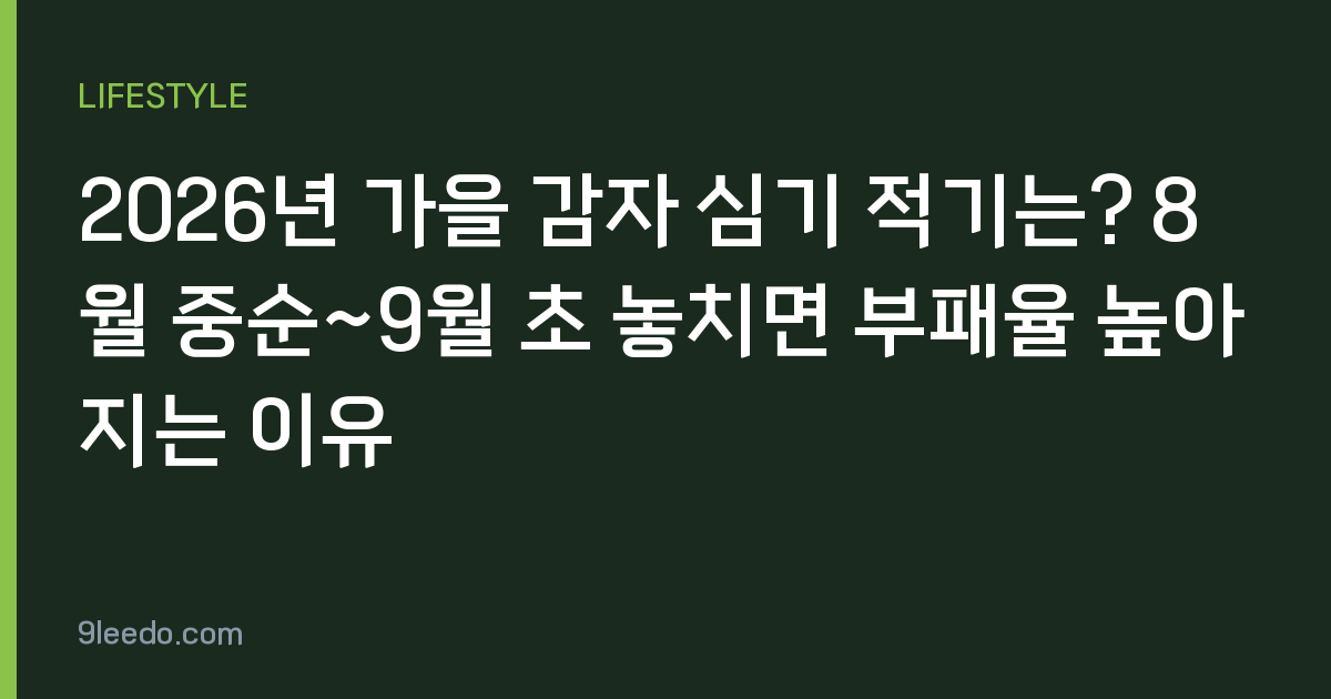 2026년 가을 감자 심기 적기는? 8월 중순~9월 초 놓치면 부패율 높아지는 이유