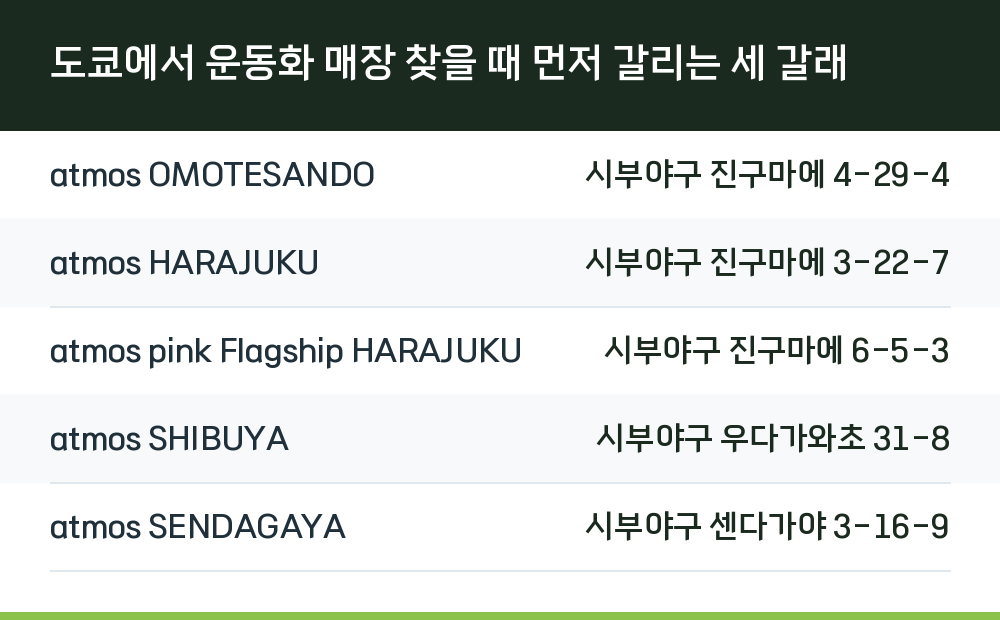 도쿄에서 운동화 매장 찾을 때 먼저 갈리는 세 갈래