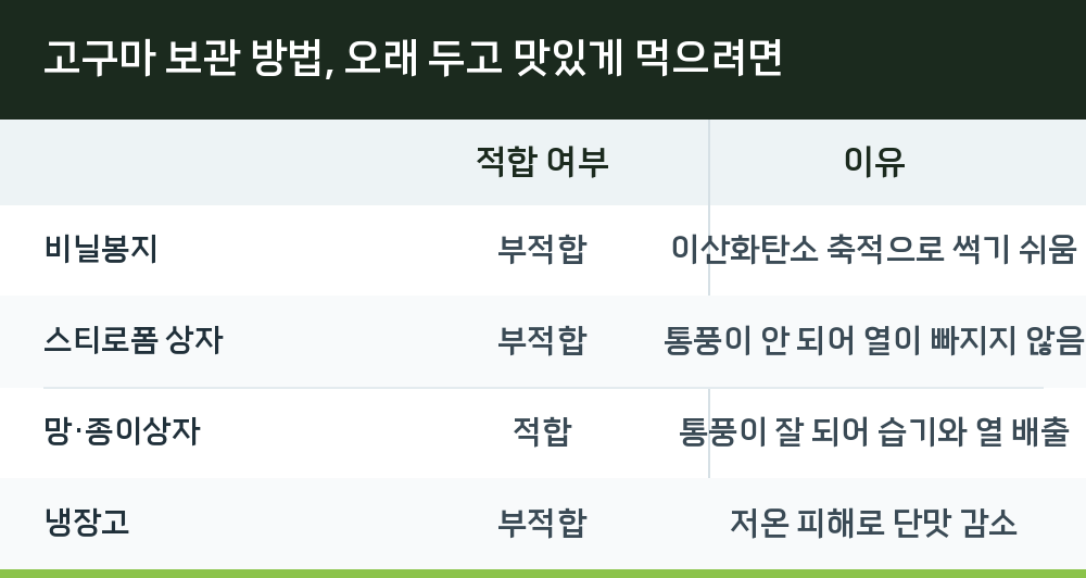 고구마 보관 방법, 오래 두고 맛있게 먹으려면