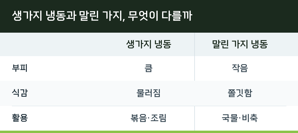 생가지 냉동과 말린 가지, 무엇이 다를까
