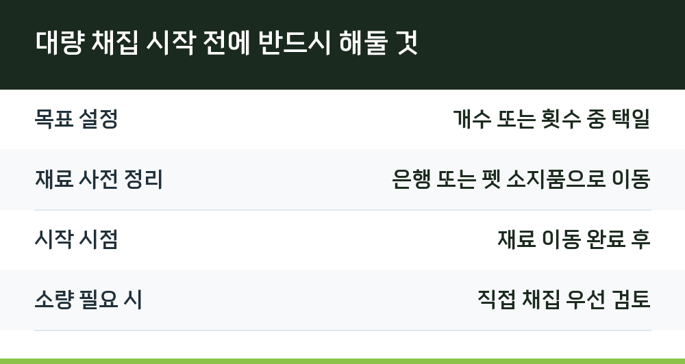 대량 채집 시작 전에 반드시 해둘 것