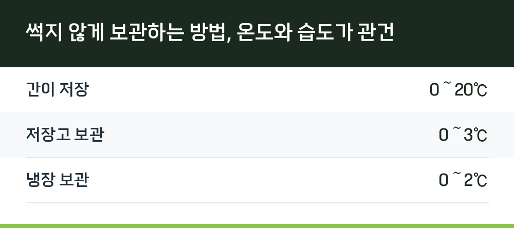 썩지 않게 보관하는 방법, 온도와 습도가 관건