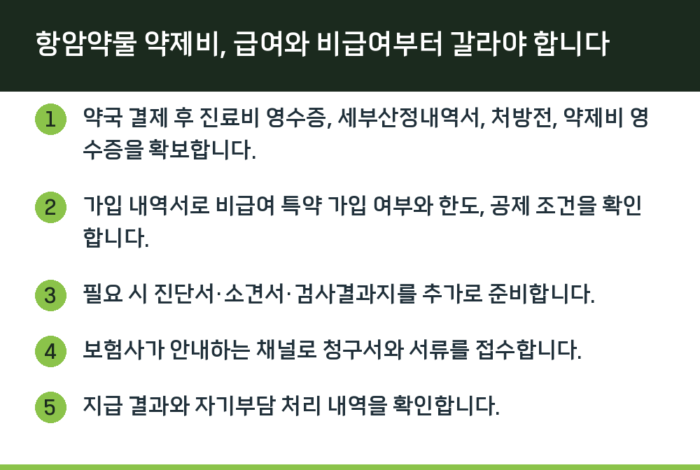 항암약물 약제비, 급여와 비급여부터 갈라야 합니다