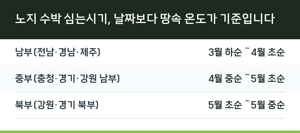 노지 수박 심는시기, 날짜보다 땅속 온도가 기준입니다