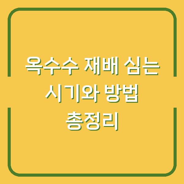 옥수수 재배 심는 시기와 방법 총정리