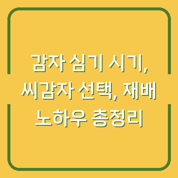감자 심기 시기, 씨감자 선택, 재배 노하우 총정리