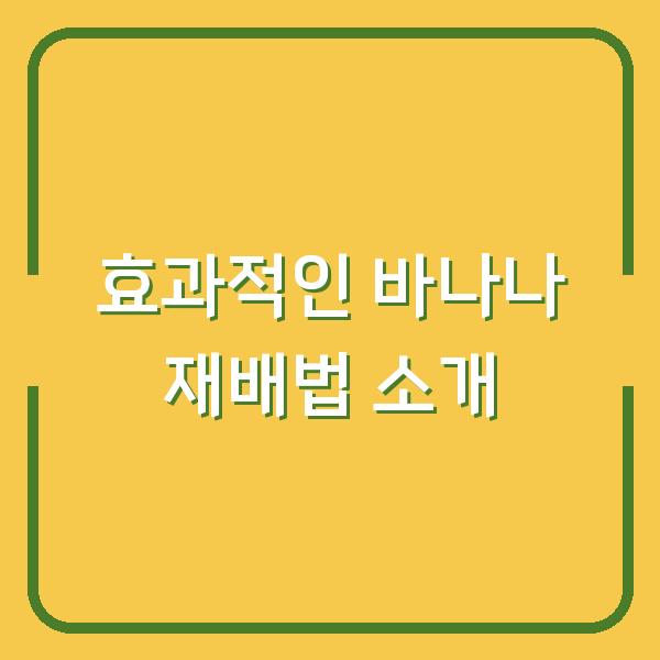 효과적인 바나나 재배법 소개