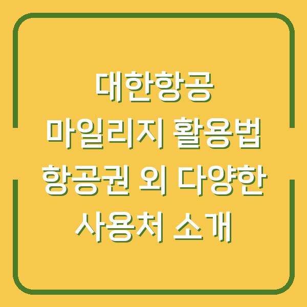 대한항공 마일리지 활용법 항공권 외 다양한 사용처 소개