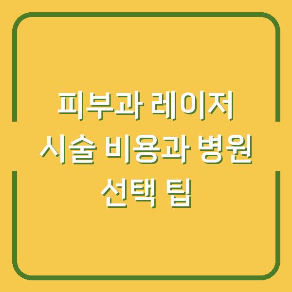 피부과 레이저 시술 비용과 병원 선택 팁