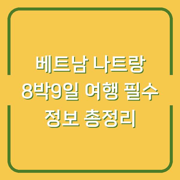 베트남 나트랑 8박9일 여행 필수 정보 총정리