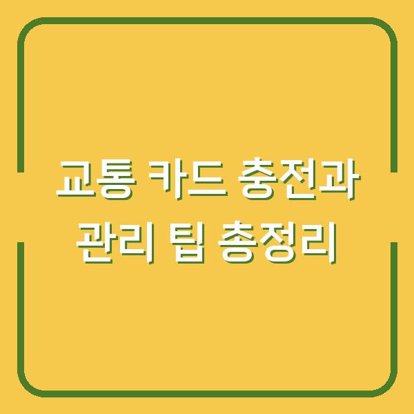 교통 카드 충전과 관리 팁 총정리