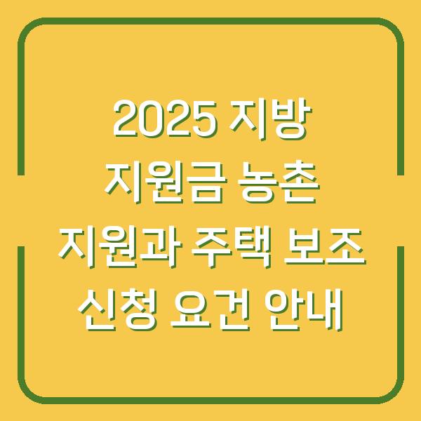 2025 지방 지원금 농촌 지원과 주택 보조 신청 요건 안내
