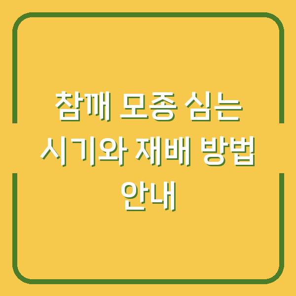 참깨 모종 심는 시기와 재배 방법 안내