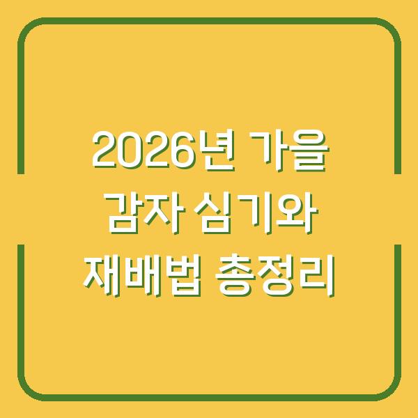 2026년 가을 감자 심기와 재배법 총정리