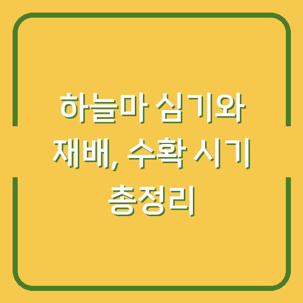 하늘마 심기와 재배, 수확 시기 총정리