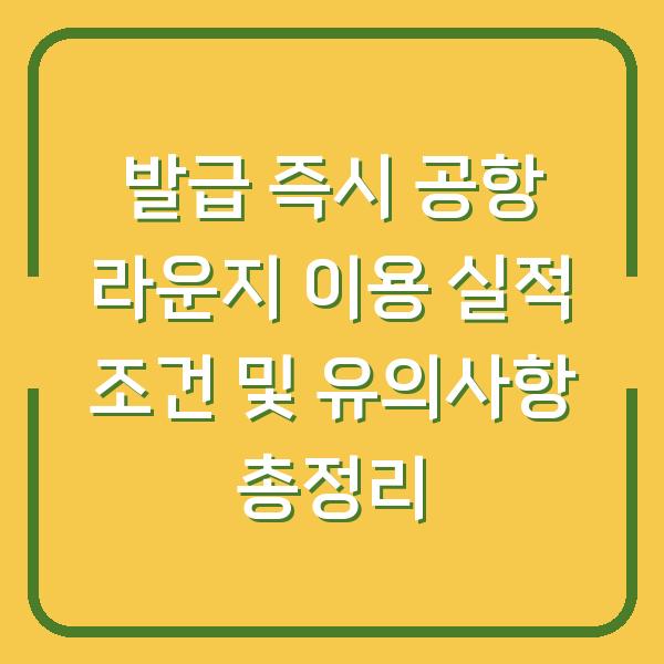 발급 즉시 공항 라운지 이용 실적 조건 및 유의사항 총정리