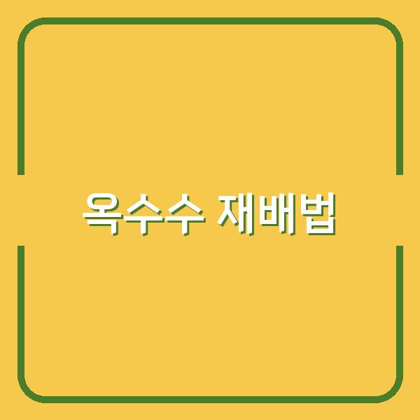 최적의 옥수수 재배 시기와 성공률 높은 재배법 선택법 공개