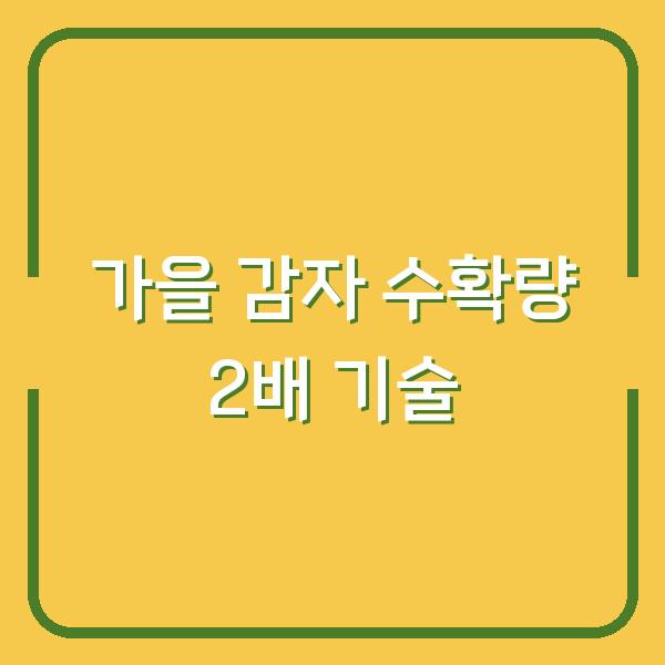 2026년 가을 감자 심기, 수확량 2배로 만드는 핵심 재배 기술