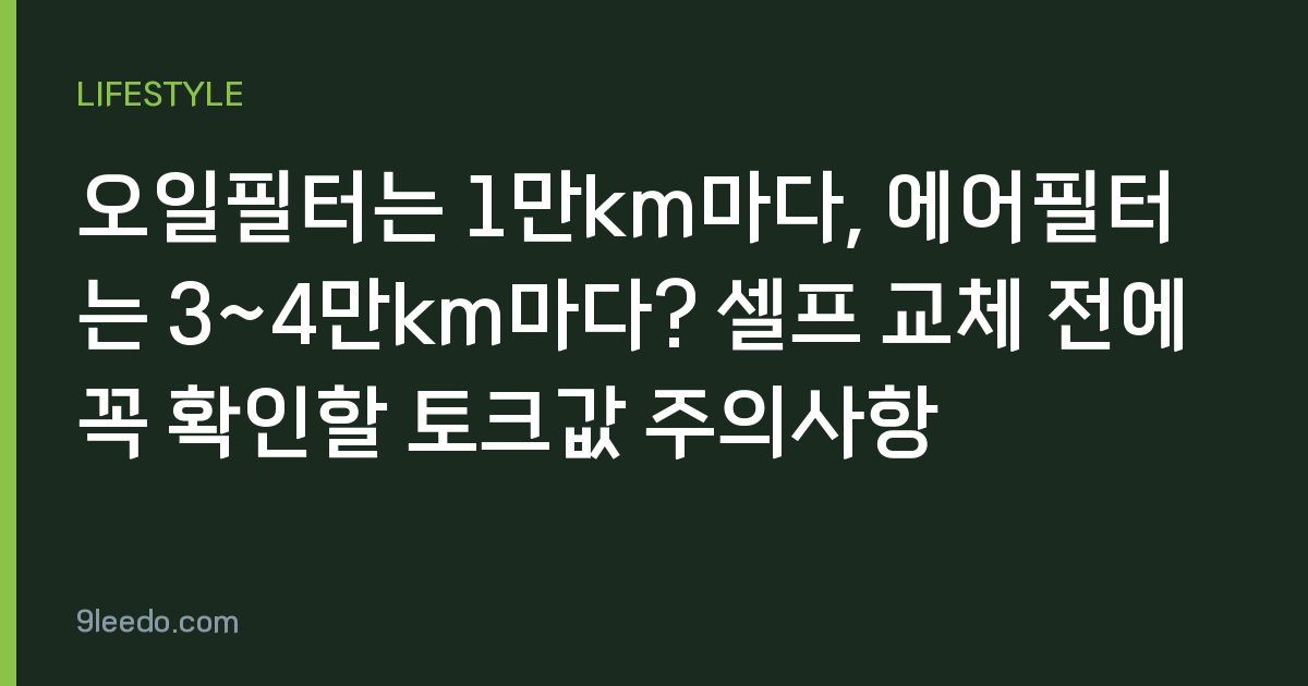 오일필터는 1만km마다, 에어필터는 3~4만km마다? 셀프 교체 전에 꼭 확인할 토크값 주의사항