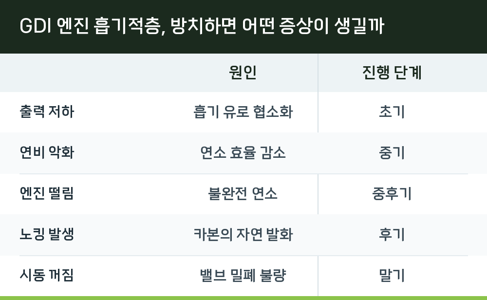 GDI 엔진 흡기적층, 방치하면 어떤 증상이 생길까